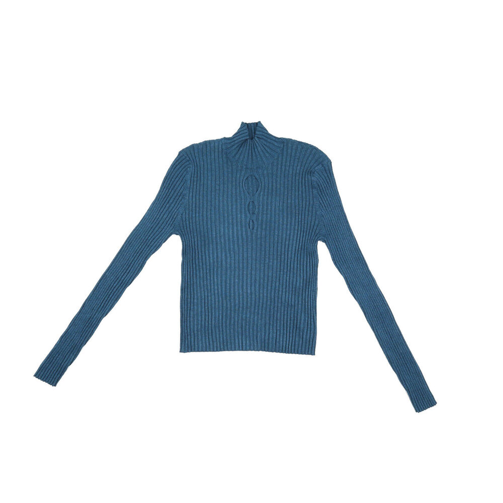 Sugar Moon Juniors Long Sleeve Mock Neck Cut-Out Top Teal Size XL